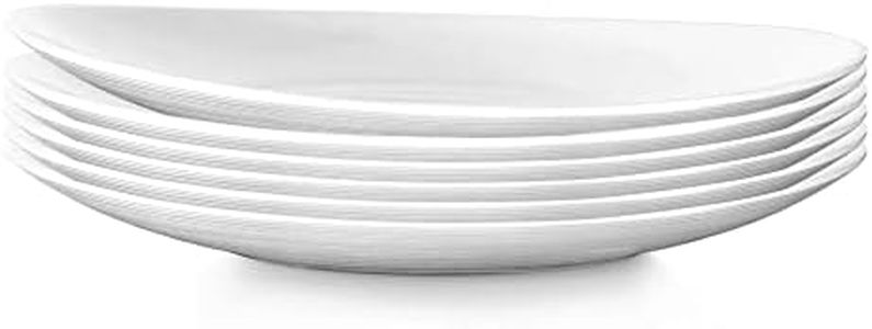 Bormioli Rocco Prometeo Set Of 6 Dessert Plates, 8.75" X 7.5" Tempered Opal Glass, Clean White, Curved Design With External Textures Dinnerware.