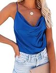 Ekouaer Satin Mesh V Neck Tank Top Women Cami Top Silk Camisole Casual Blouse