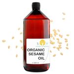 100% Pure and Natural Organic Sesame Oil extracted from The Cold Pressing of Sesame Seeds. Certified Organic. Skin and Hair Care. Ayurveda Massage Oil - 1000 ml 1 L 35.2fl oz