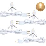 Set of 4 Accessory Light Cord with Single LED Bulb, 6FT Blow Mold Replacement Light Kit, C7 Clip Light with One Bulb On/Off Switch & 2-Prong Plug for Christmas Village House, Pumpkin, Craft Projects