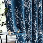 Fmfunctex Navy Blackout Curtains for Bedroom Living Room 72 inch Drop Eyelet Curtains Tree Branch Silver Foil Thermal Insulated Window Curtain Panels for Nursery 2 Panels