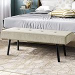 Comfy to go Entryway Bench - Beige Bench for Bedroom, Modern Ottoman End of Bed, Corduroy Padded Benches for Living Room, Foyer, Mudroom, Hallway - 39" L x 14" W x 17" H