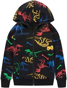 TLAENSON Boys Dinosaur Hoodies Zip Up Sweatshirts Kids Zipper Hooded Sweater Toddler Dino Clothes Black Size 110 / 3T-4T