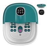 COSTWAY Foot Spa Bath Massager, Folding Electric Pedicure Footbath with Heat Bubbles, Timer, Adjustable Temperature, Pumice Stone and Massage Rollers, Home Foot Soaking Tub for Relief (Teal Blue)