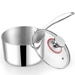 TeamFar 3qt Saucepan with Lid, Stainless Steel Tri-ply Pasta Sauce Milk Pan Small Cooking Pot with Ergonomic Handle, for Induction/Gas/Electric/Ceramic, Healthy & Heavy Duty, Dishwasher Safe