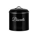 Innoteck Essentials Round Biscuit Tin Black - Decorative Kitchen Food Storage - Easy to Open Airtight Lids and Handle - Storage Tin for Your Favorite Biscuit, Cookies and Other Sweet Treats