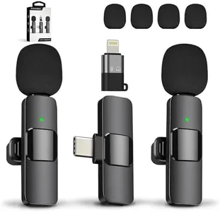 TUTGLOBAL USB C Mini Microphone for iPhone 15 16,iOS and Android Devices,2 Pack Wireless Lavalier Microphones + 4 Extra Windscreens,Lapel Clip on Mics,Noise Cancelling Mic for Podcast/Record/etc