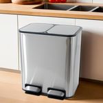 Kuber Industries (12L+12L) Double Stainless Steel Pedal Dustbin with PP Inner Bucket | Trash Can Garbage Waste Bin with Lid for Home Kitchen Office Bathroom & Washroom