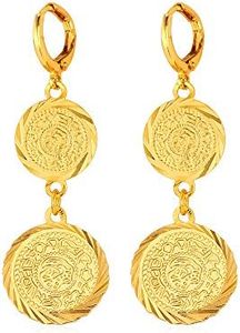 U7 Small Huggie Hoop Middle East Arab Muslim Jewelry|18K Gold Plated Coin Dangle Drop Earrings for Women