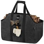 BONTHEE Firewood Carrier Bag Waxed Canvas Waterproof Extra Large Log Carrier Holder Freestanding Tote Bag for Firewood - Dark Gray