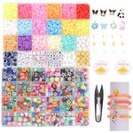 Ambitieux Beads Children Jewelry Making Craft Bracelet Kits set for Kids - DIY 2 24 Compartment Box, 6000+ Colorful Polymer Clay Beads, Ear Hangings, Lobster Locks & Rings , 8 Pcs of Charms With Accessories - Birthday Gift for Girls 4 5 6 7 Years
