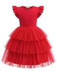 Arshiner Girl Dresses Toddler Flutter Tutu Dress Formal Red Valentine Christmas Birthday Party Sundress 7-8 Yeasr