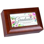 Cottage Garden Graduate Best Wishes Beveled Woodgrain Petite Music Box Plays Pomp and Circumstance