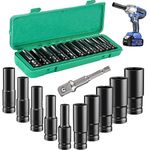 Deep Impact Socket Set,11Pcs 1/2" Socket Sets 10-24mm with Driver Socket Extension and Plastic Storage Box for Automotive Home DIY Repair (11Pcs)