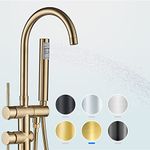 YAGATAP Freestanding Bathtub Faucet Floor Mount Tub Filler Brushed Gold High Flow Shower Faucets with Handheld Shower Mixer Taps Swivel Spout