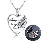 MEDWISE Personalized Customization Locket Necklace 925 Sterling Silver Angel Wings Heart Photo Locket Pendant Necklaces Always in My Heart Photo Lockets Keepsak Gifts for Women Girls