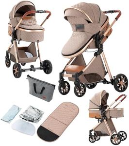 2 in 1 Baby Stroller with Bassinet, Convertible Pram, Reversible Standard Baby Stroller, Portable Baby Buggy, Infant Carriage, Foldable High Landscape Pushchair for Toddler Newborn (2USV9-KHAKI)