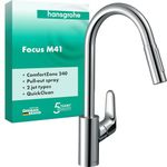 hansgrohe Focus M41 - kitchen tap with pull-out spray, 2 sprays, kitchen sink tap with spout height 240 mm, kitchen mixer tap with swivel spout, chrome, 31815000