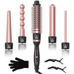 Curling Iron Wand Set, Sixriver 5 in 1 Hair Crimper with Curling Brush&4 Interchangeable Ceramic Curling Wand(0.4”-1.25”), Fast Heating Hair Wand Curler,1H Auto Shut-Off,Heat Protective Glove&2 Clips