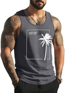 Mens Tank Tops Beach Summer Sleeveless Shirts Graphic Palm Tree Vacation Tanks Muscle Gym Tank Top Grey