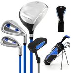 COSTWAY Junior Golf Clubs Package Set with 3# Fairway Wood, 7# & 9# Irons, Putter, Head Cover and Stand Bag, Right Hand (Age 11-13, Blue)