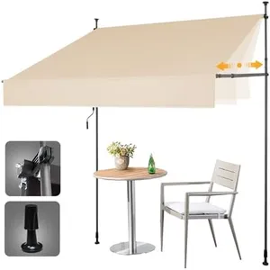 HOMEDEMO Manual Retractable Awning 138"x118" Patio Awning Retractable Outdoor Sunshade Shelter Polyester Height Adjustable Sunsetter Retractable Awning UV Protection for Backyard Garden Balcony Beige