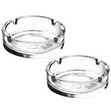 DESTALYA Glass Ashtrays for Cigarettes| Round Ash Tray for Home Office Patio Porch Deck Decoration| Cute Pretty Ash holders for Indoor or Outdoor Use | Pack of 2 (Clear)