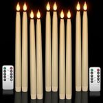 Yme 10pcs LED Ivory Taper Candles with Timer and Remote, Plastic Window Candles with Warm White Light Battery Operated for Candlesticks Wedding Halloween Christmas Decorations