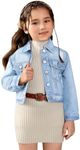 Floerns Girl's Vintage Basic Distressed Long Sleeve Single Breasted Crop Top Denim Jacket Light Wash 5Y