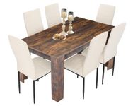 Table and Chairs Set 6, Dining Table Set, Dining Room Chairs and 18mm Thick Table Top 140 x 80 cm Long Wooden Dining Table Modern Design Dining Table Set for Home Kitchen Furniture