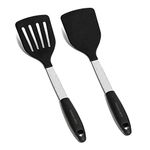 Daily Kitchen Spatula Set Heat Resistant Silicone and Stainless Steel - Turner Spatulas Rubber Grip - Flexible Silicone Spatulas for Non Stick Cookware - Pancake Turners Egg Flippers - 2-Piece Set