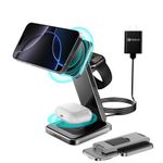 3 in 1 Magnetic Wireless Charger,Foldable Wireless Charging Station for iPhone 16/15/14/13 Series,Apple Watch Series 10/9/Ultra 2/8/7/SE/SE2/6/5/4,Air-Pods 4/3/Pro/2 Mag Safe Charger Stand Dock(Black)