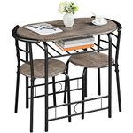 Yaheetech 3 Piece Dining Room Set, Modern Round Dining Table & Chairs Set for 2, Compact Breakfast Bar Table Set with Metal Legs and Shelf, Built-in Wine Rack for Dining Room, Living Room, Drift Brown