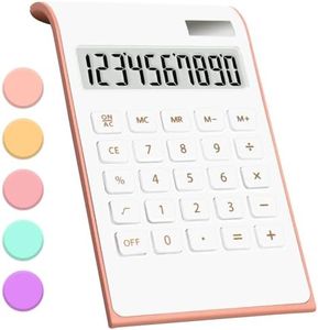 Rose Gold Calculator, UPIHO Rose Gold Office Supplies and Accessories, 10 Digits Solar Battery Basic Desk Calculator, Dual Power Desktop Calculator with Large LCD Display, Pink Office Supplies