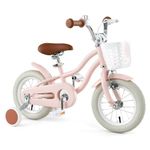 COSTWAY Kids Bike, 12 Inch Toddler Bike Children Bicycle w/Training Wheels, Hand & Coaster Brakes, Adjustable Saddle & Handlebar, Basket, Bell, Kids Bicycle for Girls Boys Aged 3-8 Years Old, Pink