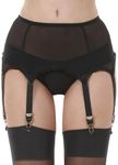 KLONKEE Mesh Suspender Belt Sexy Thigh-High Stocking Garter Belt with 6 Wide Straps Metal Clip for Women (Black,XXX-Large)