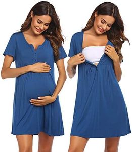 Ekouaer Womens, Labor/Delivery/Maternity/Nursing, Short Breastfeeding Nightgown Nightshirt for Hospital, Blue1, Small