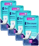 Because Premium Guards for Men – Discreet, Individually Wrapped Bladder Control Liners – Maximum Absorbency - 80 Count (4 Packs of 20)