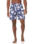 Amazon Essentials Men's Quick-Dry 9" Swim Trunk, Navy Hibiscus Print, Medium