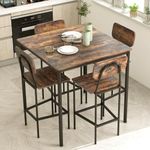 Tangkula Counter Height Dining Table Set, Bar Table and Chairs, Pub Table and Chairs Set of 4, Space-Saving Dinette Set for Breakfast Nook (Rustic Brown)