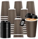 Vivva 100 Pack 16 oz Ripple Wall Paper Cups, Disposable Coffee Cups with Lids, to Go Paper Coffee Cups for Hot/Cold Beverages, Tea, Hot Chocolate, Juice. Ideal for Home, Restaurant, Store and Cafe