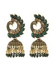 Shining Jewel - By Shivansh Shining Jewel Gold Plated Antique Traditional Peacock Jhumka With Cz, Lct Crystals,Kundan & Pearls Earrings For Women's