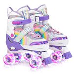 SULIFEEL Rainbow Unicorn 4 Size Adjustable Light up Roller Skates for Girls Boys and Kids Purple, Small