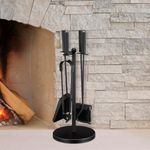 HomeZone Fireplace Companion Set Brush Shovel Tongs Poker Full Set For Fireplace Steel Accessories Fireside Accessories Companion Sets For Log Burners Fireplace Tool Set with Fire Poker and Fire Tongs
