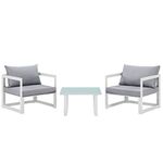 LexMod Fortuna 3 Piece Outdoor Patio Sectional Sofa Set, White Gray