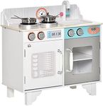 HOMCOM Kids Wooden Play Kitchen Toy Cooking Set Pretend Role Playset, with, Cooking Bench, Stainless Steel Pot for 3-6 Years