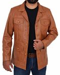 A1 FASHION GOODS Mens Leather Classic Retro 70's Blazer Hunters Safari Jacket Black Tan Colour Jim (Tan, XXL)