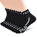 Fila Men's Racing Striped Quarter Ankle Socks, Mens Athletic Socks, 10 Pack, Black (10 Pack), One Size