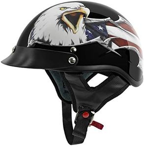 VCAN - V505USA25 Cruiser Patriotic Eagle USA Graphics Motorcycle Half Helmet (Gloss Black, X-Large)