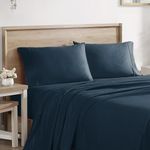 Brielle Home 400 Thread Count Sheets Solid 100% Cotton Cooling Hotel Quality with Deep Pockets Sateen Sheet Set 4 Pieces, Full, Navy